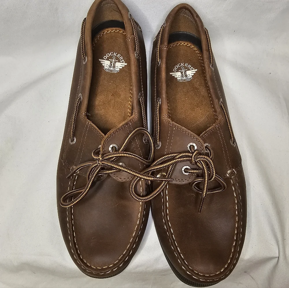 Dockers Classic Leather Boat Shoes Size 10.5 Brown Preppy Quiet Luxury Old Money